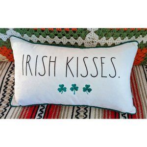 Rae Dunn IRISH KISSES Accent Couch Pillow Long St. Patrick’s Day Green Border